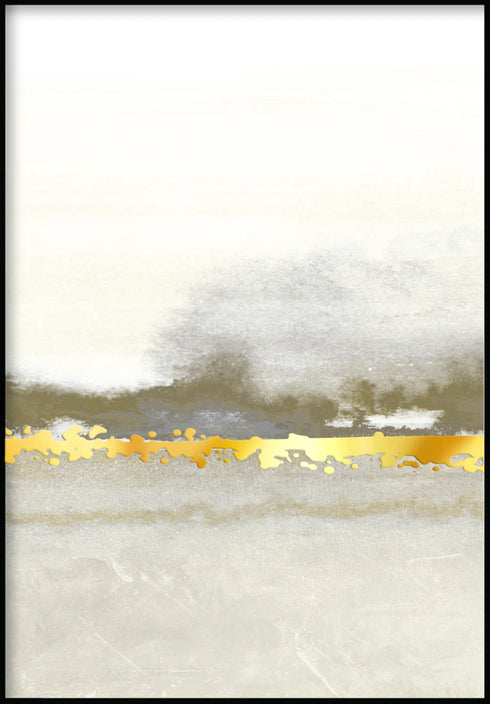 Creme Abstract Line Middle Real Gold Poster